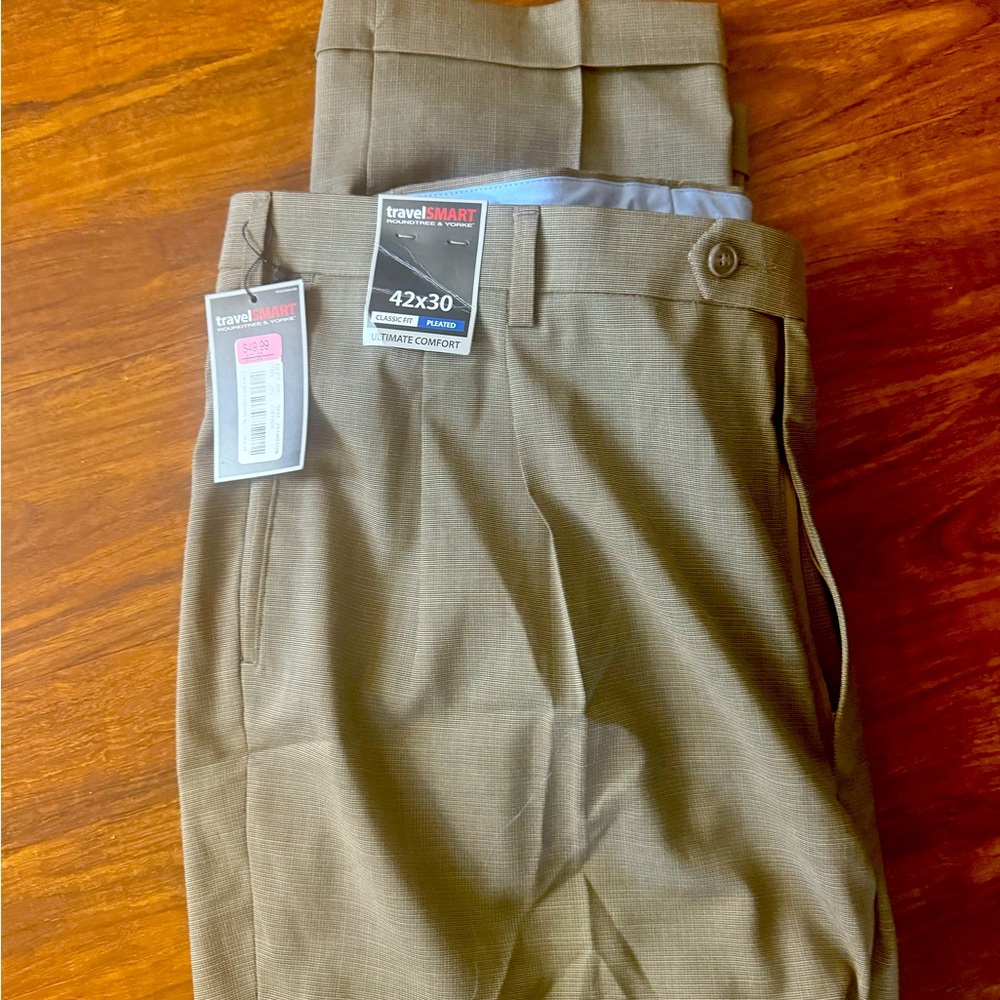 Men's Slacks Pants Cuffed Pleated Roundtree Yorke 42x30